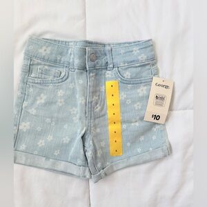 George Light Blue Jean Shorts with Floral Pattern